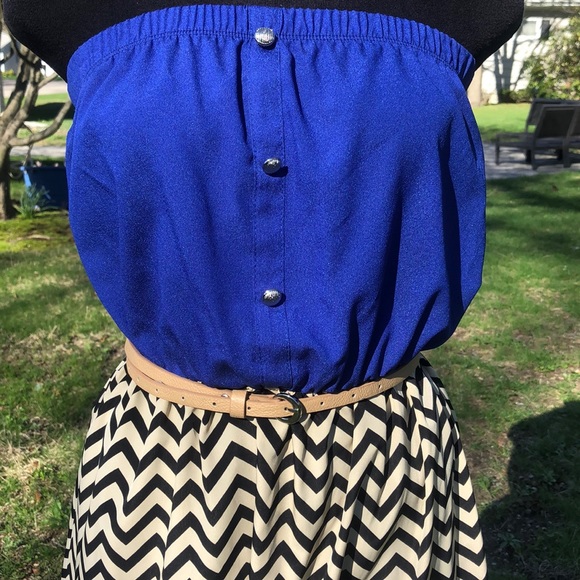 Francesca's Blue and chevron mini dress - Picture 7 of 8